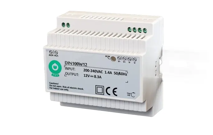 Schéma zapojení LED zdroje DIN100W12 se vstupem 180 až 264V AC a nastavitelným výstupem  12V DC